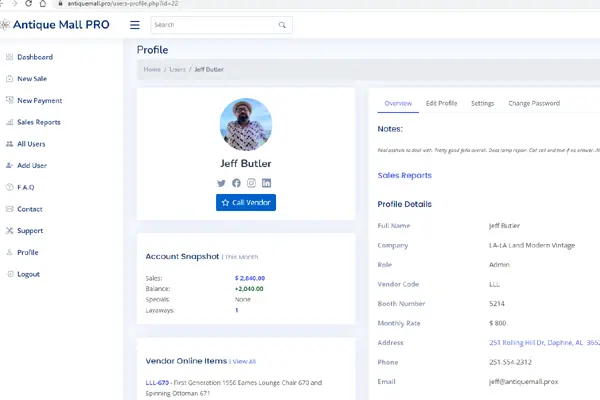 Antique Mall Management Software Vendor Management